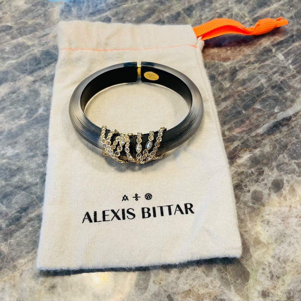 Alexis Bittar lucite Black and Gold Hinged Bracelet